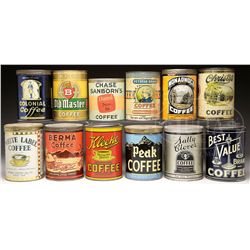 LOT OF TWELVE 1-POUND COFFEE TINS