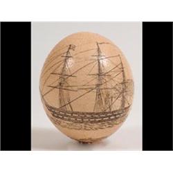 A Ostrich Egg, decorated a three masted steam ship £200-300...