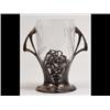 Image 1 : A WMF Art Nouveau Two Handled Pewter Stand, cast with vine decoration,  and with cut glass vase l...