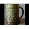 Image 1 : A Michael Cardew Earthenware Mug, "UT DICANT VENERINT....", St Ives  seal mark, (a.f.) 10.5cm £30...