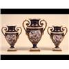 Image 1 : A Garniture of Bloor Derby Vases, painted birds on a blue ground, the  baluster bodies on square...