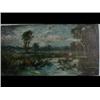 Image 1 : English School, late 19th century, a castle by a river, oil on board,  double sided, 20 x 38.5cm...