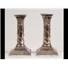 Image 1 : A Pair of Silver Corinthian Column Candlesticks, on stepped square  bases, Sheffield 1940 (marks...