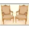 Image 1 : A Pair of French Carved Giltwood Fauteuils, with upholstered backs,  seats and arms, on tapering...