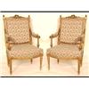 Image 1 : A Pair of French Carved Giltwood Fauteuils, with upholstered backs,  seats and arms, on tapering...