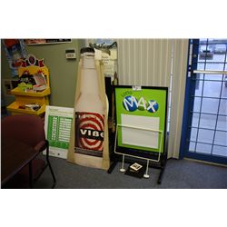 ASSORTED SIGNAGE AND POSTERS IN BOARDROOM INCLUDING STANDUPS AND SIGN HOLDERS