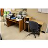 Image 1 : CONTENTS OF SHIPPING AREA INCLUDING: THREE WHITE BOARDS, TWO DESKS, TWO PRINTERS, HP ALL-IN-ONE,