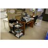 Image 4 : CONTENTS OF SHIPPING AREA INCLUDING: THREE WHITE BOARDS, TWO DESKS, TWO PRINTERS, HP ALL-IN-ONE,