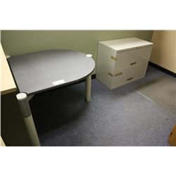 CONTENTS OF SALES OFFICE INCLUDING: DESK WITH HUTCH, CHAIR, FILE CABINET, SHELF, TABLE AND CONTENTS