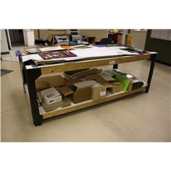 8X4 FOOT WOODEN LAYOUT TABLE WITH CONTENTS