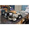 Image 1 : MITER SAW, BENCH GRINDER, BOXES, AND ELECTRIC MOTORS