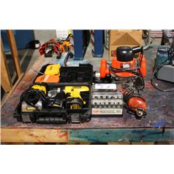 DEWALT DRILL, BNG ROUTER, TWO POWER TOOLS, AND BITS