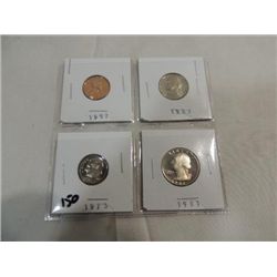 LOT 4 PROOF COINS: 1957 PENNY, 1961 NICKEL, 1973