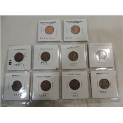 LOT 10 WHEAT PENNIES: 1919S, 25, 28, 29, 36, 40,