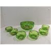 Image 1 : LOT 7 SET VINTAGE EMERALD GLASS BOWLS HAND PAINTED