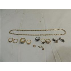 LOT 11 VINTAGE 14K GF JEWELRY: NECKLACE, RINGS &