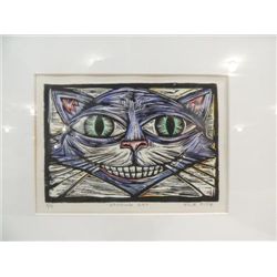 16X14 FRAMED MODERN ART GRINNING CAT BY KYLE FITE