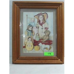 14X18 FRAMED PRINT OF VINTAGE DOLLS AND TEDDY BEAR