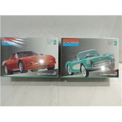 LOT 2 MONOGRAM PLASTIC MODEL KIT 1957 CORVETTE &