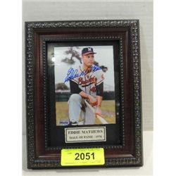 7X9 BASEBALL PHOTO AUTOGRAPH EDDIE MATHEWS COA