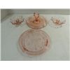 Image 1 : LOT 4 VINTAGE PINK DEPRESSION GLASS: CAKE TRAY, 2