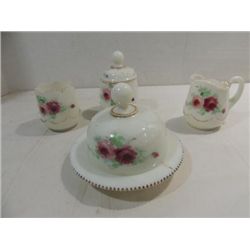 LOT 4 VINTAGE MILK GLASS & GOLD TRIM: BUTTER DISH