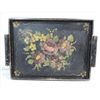 Image 2 : LOT 2 VINTAGE WOOD SERVING TRAY & COPPER TEA POT