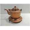 Image 3 : LOT 2 VINTAGE WOOD SERVING TRAY & COPPER TEA POT