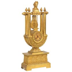 French Dore Bronze Lyre Mantle Clock