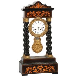 French Empire Inlaid Portico Clock