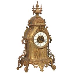 French Gothic Brass Mantle Clock