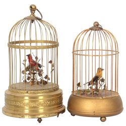 2 Brass Singing Bird Cage Automatons