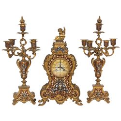 Japy Freres 3 Pc. Champleve Clock Set