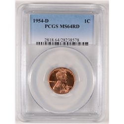 1954-D LINCOLN WHEAT CENT, PCGS MS-64 RED