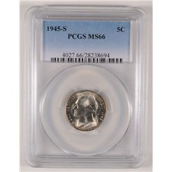 1945-S JEFFERSON NICKEL, PCGS MS-66  SUPERB