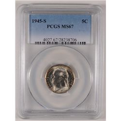 1945-S JEFFERSON NICKEL, PCGS MS-67 SUPERB!