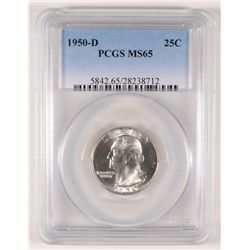 1950-D WASHINGTON QUARTER, PCGS MS-65 GEM WHITE