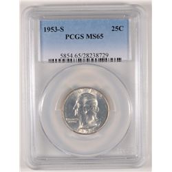 1953-S WASHINGTON QUARTER, PCGS MS-65 GEM WHITE