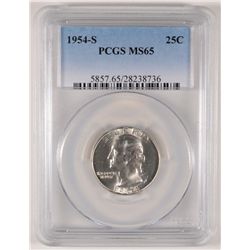 1954-S WASHINGTON QUARTER, PCGS MS-65 GEM WHITE