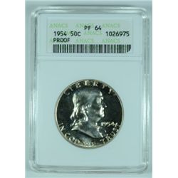 1954 FRANKLIN HALF DOLLAR, ANACS PROOF 64