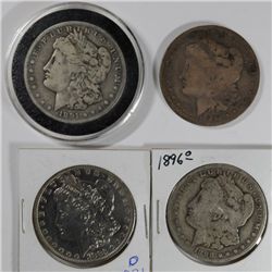 4-MORGAN DOLLARS 1883-O, 1891-O, 1892-S, 1896-O