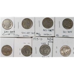 BUFFALO NICKEL LOT, MANY KEY DATES