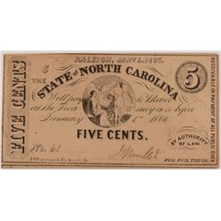 1863 FIVE CENT STATE OF NORTH CAROLINA NOTE