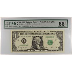 1999 $1 FEDERAL RESERVE STAR NOTE PMG 66 EPQ
