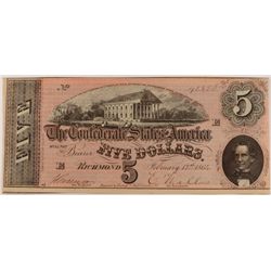1864 $5 CONFEDERATE STATES OF AMERICA CU