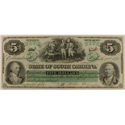 1872 $5 STATE OF SOUTH CAROLINA NOTE CU