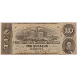 1863 $10 CONFEDERATE STATES OF AMERICA VF