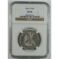 1856-O SEATED HALF DOLLAR NGC AU 58