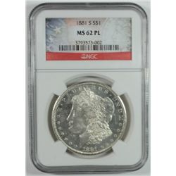 1881-S MORGAN DOLLAR NGC MS62 PL