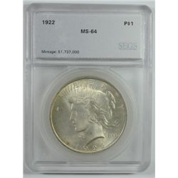 1922 PEACE DOLLAR SEGS MS64